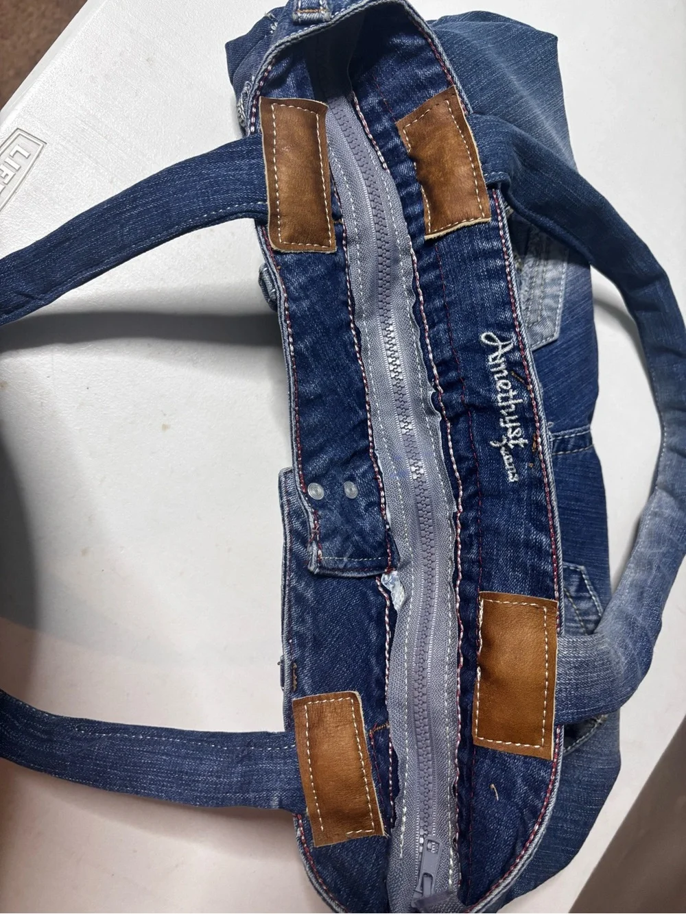 Handmade recycled denim slouchy tote